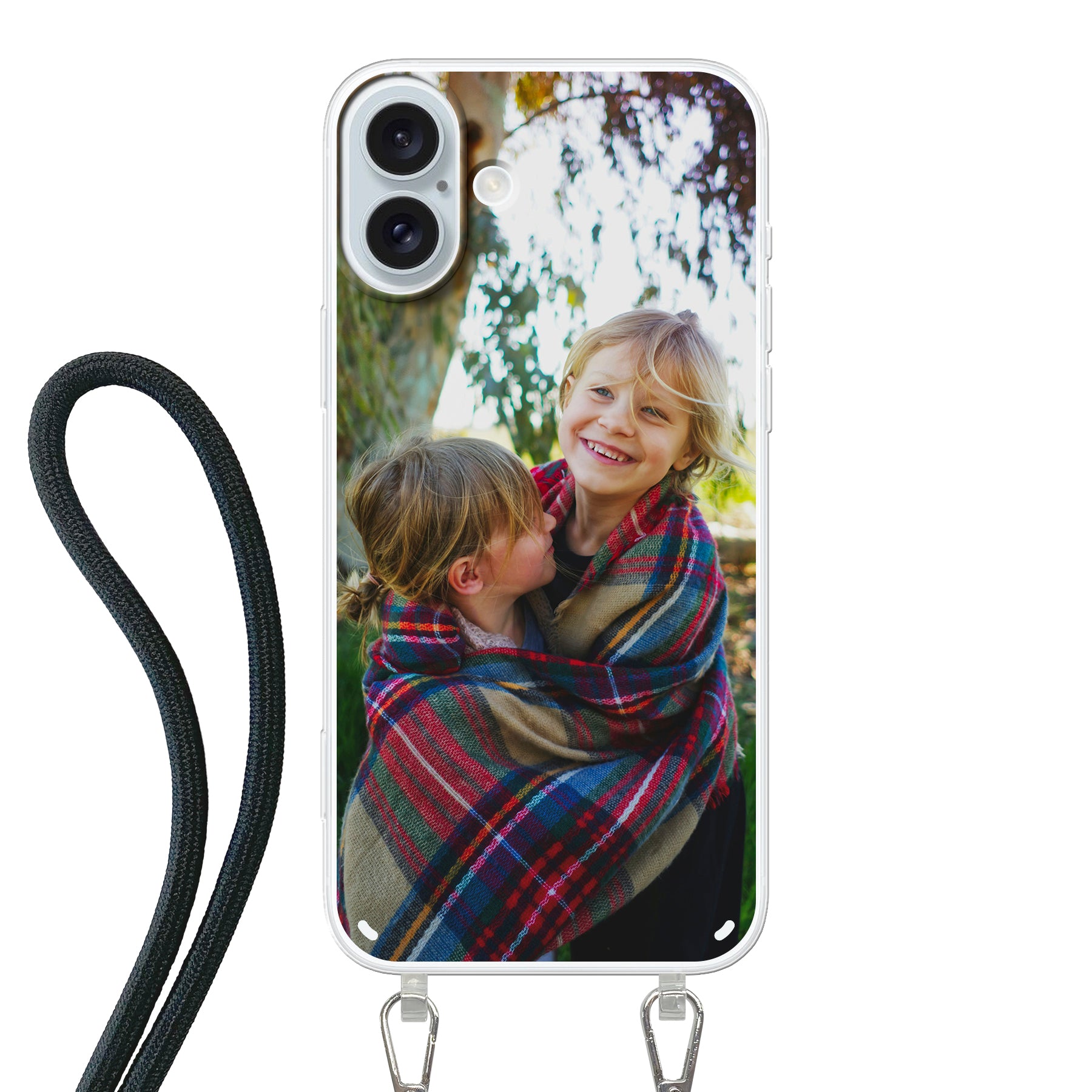 Apple iPhone 16 Plus Crossbody hoesje (achterkant bedrukt, transparant)