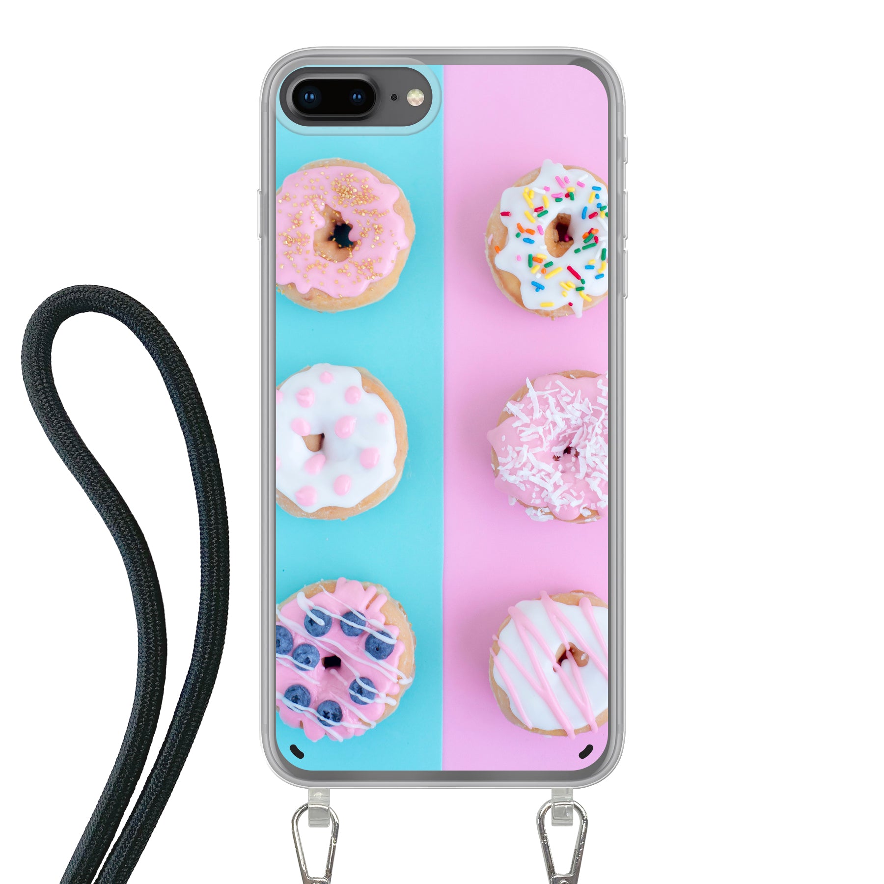 Apple iPhone 7 Plus / 8 Plus Crossbody hoesje (achterkant bedrukt, transparant)