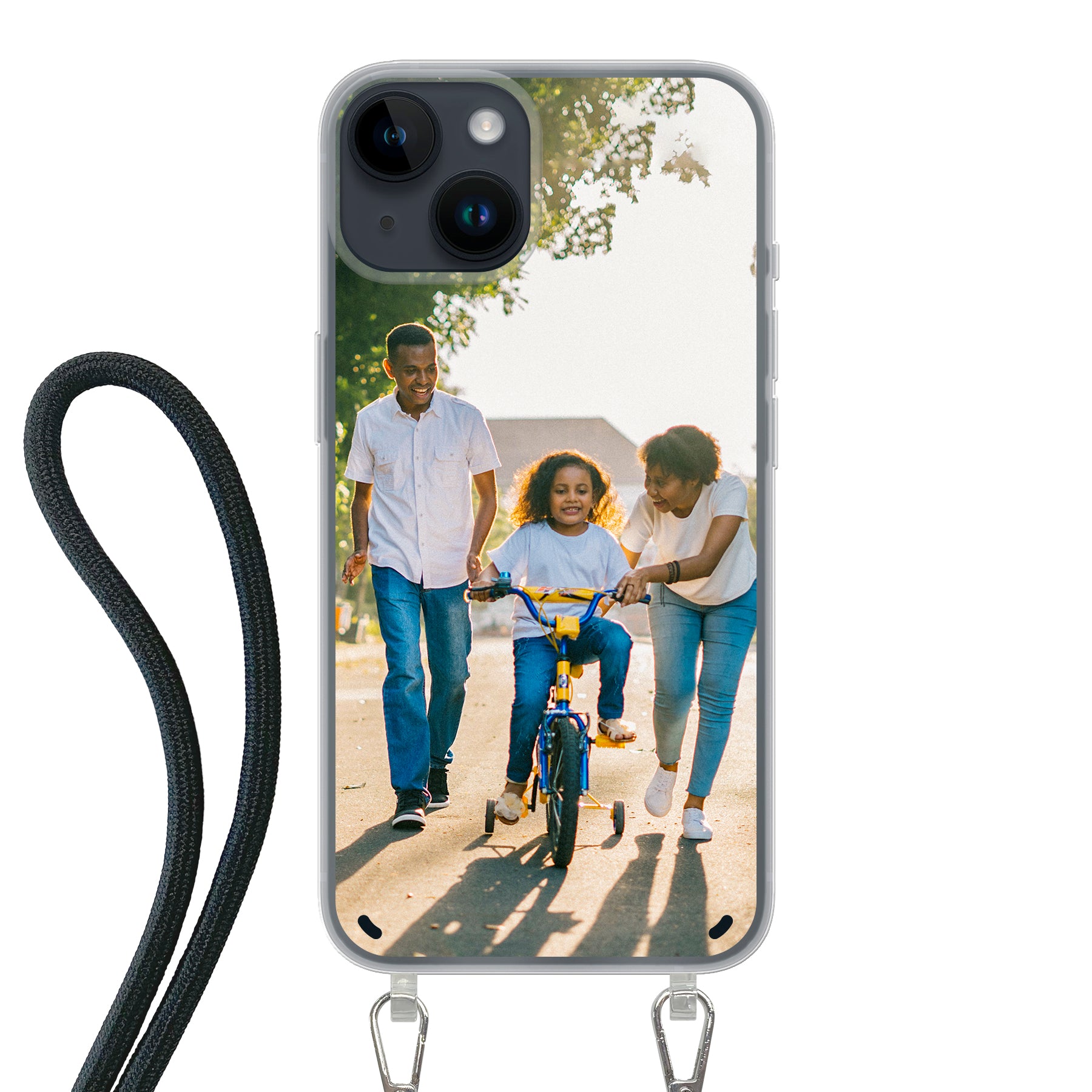 Apple iPhone 14 Crossbody hoesje (achterkant bedrukt, transparant)