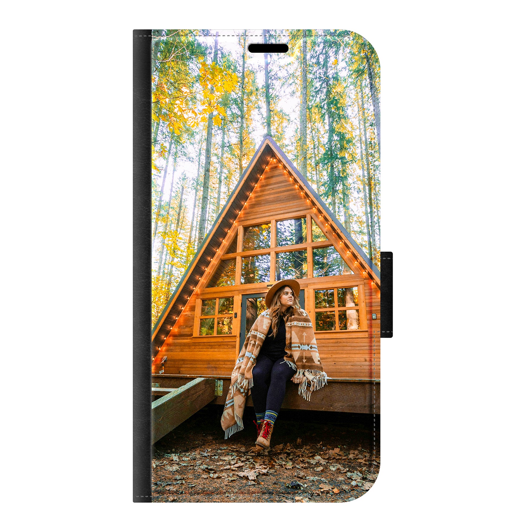 Apple iPhone 16 Wallet hoesje (voorzijde bedrukt, zwart)