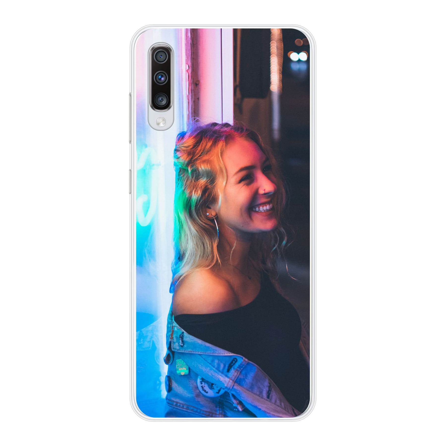 Samsung Galaxy A70 Zachte hoes (achterkant bedrukt, transparant)