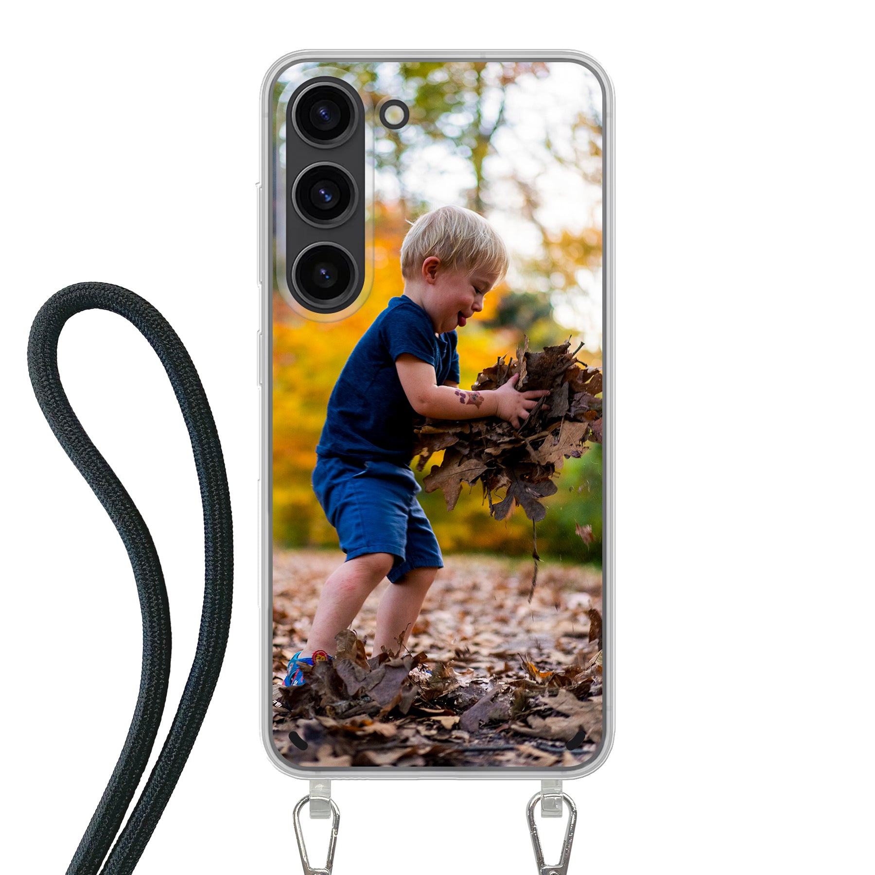 Samsung Galaxy S23 Crossbody hoesje (achterkant bedrukt, transparant)