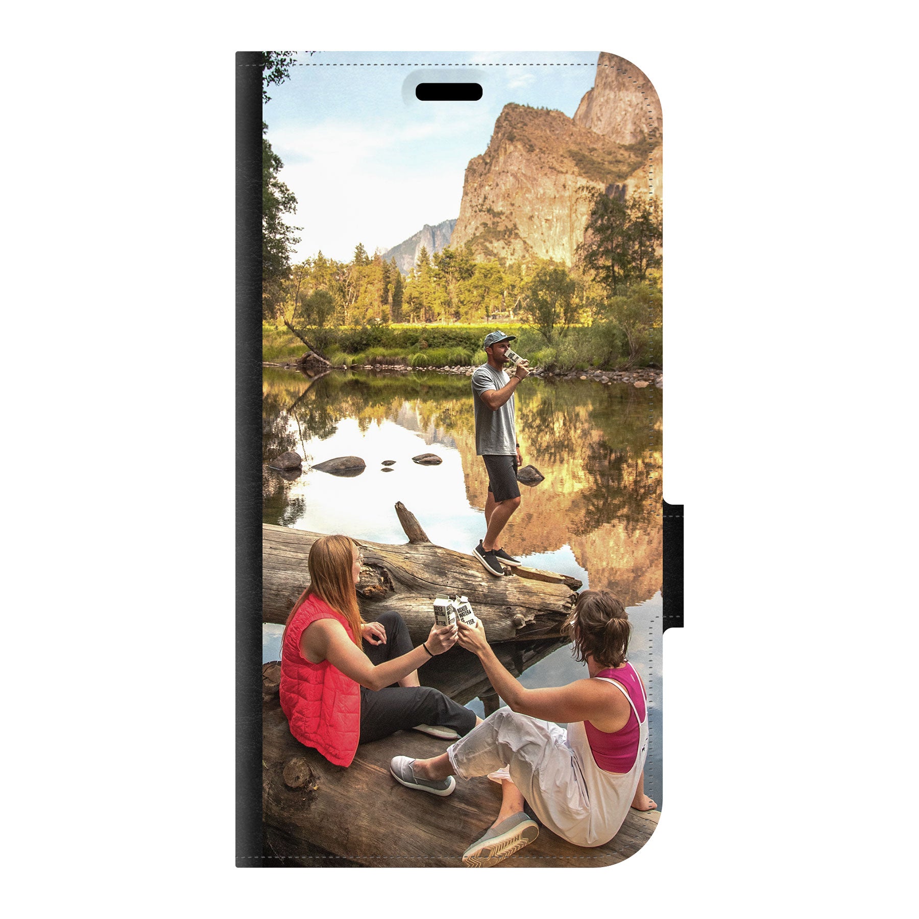 Apple iPhone 15 Wallet hoesje (voorzijde bedrukt, zwart)
