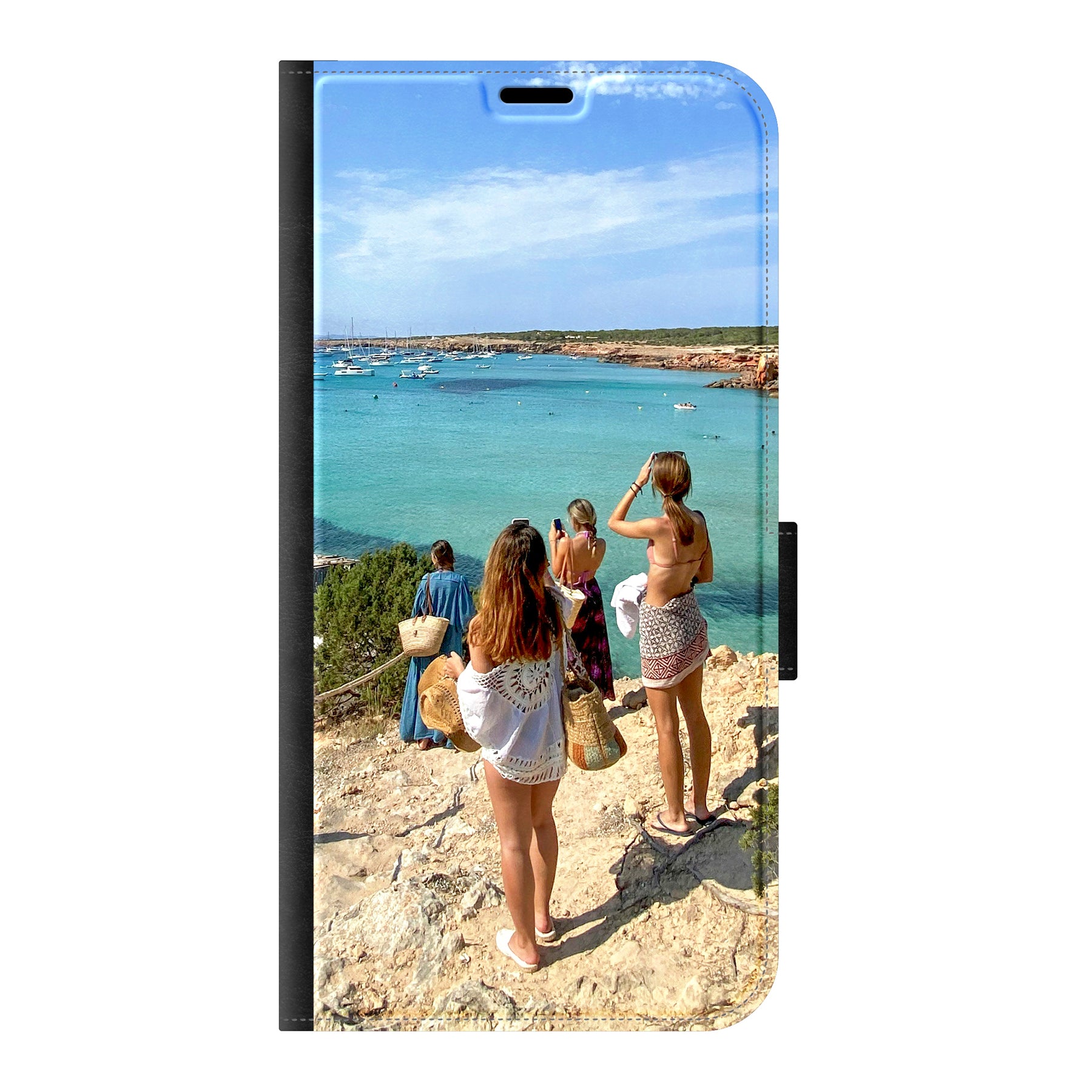 Apple iPhone 16 Plus Wallet hoesje (voorzijde bedrukt, zwart)