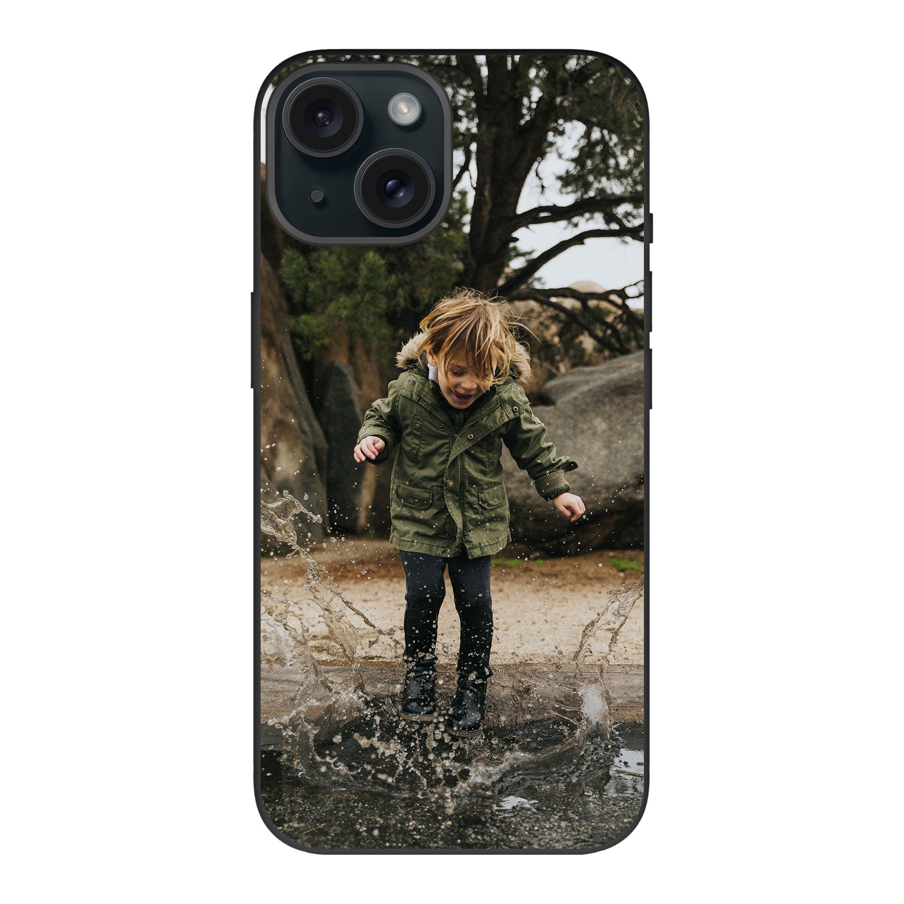 Apple iPhone 15 Biologisch afbreekbaar hoesje (achterkant bedrukt, zwart)