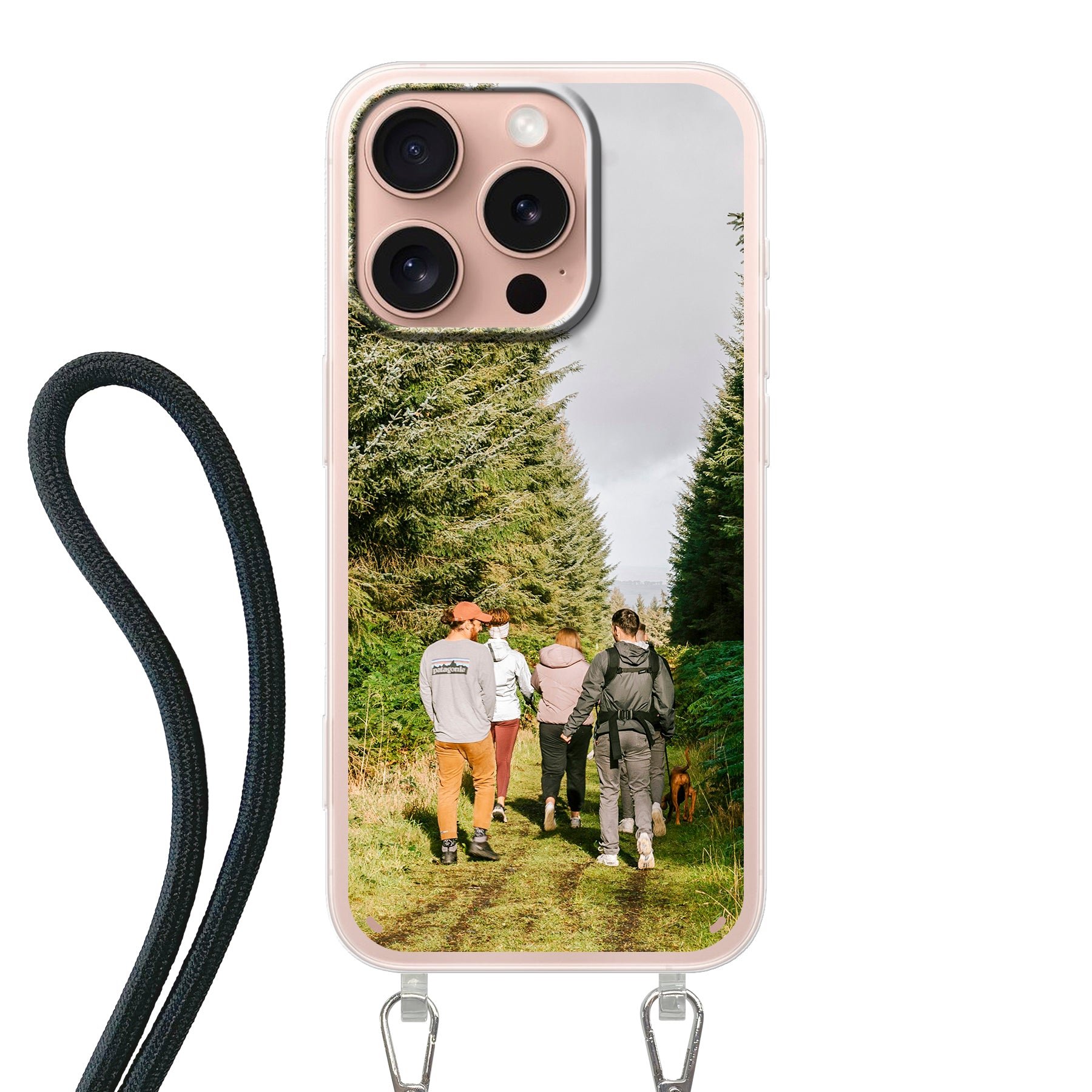 Apple iPhone 16 Pro Crossbody hoesje (achterkant bedrukt, transparant)