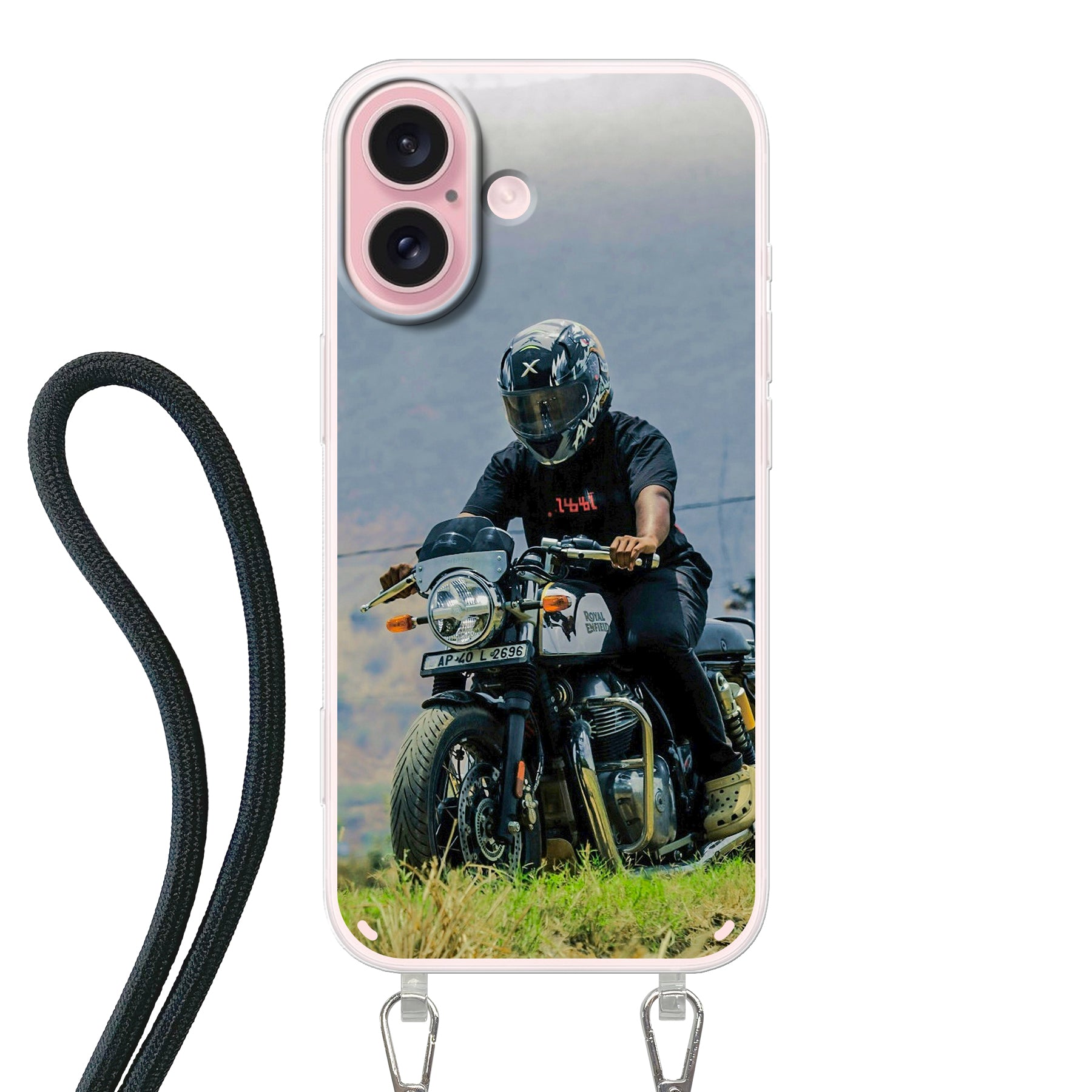 Apple iPhone 16 Crossbody hoesje (achterkant bedrukt, transparant)